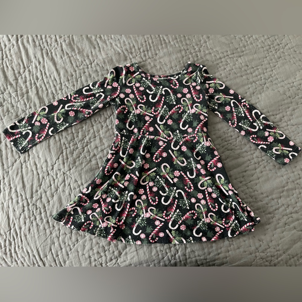 The Children's Place Black Candy Cane Long Sleeve Dress Size 3T Christmas